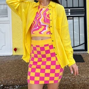 Yellow & Pink Checkered Skirt